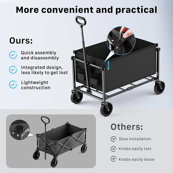 29.3" Collapsible Wagon Cart, 150L Heavy Duty Folding Utility Wagon - Image 6