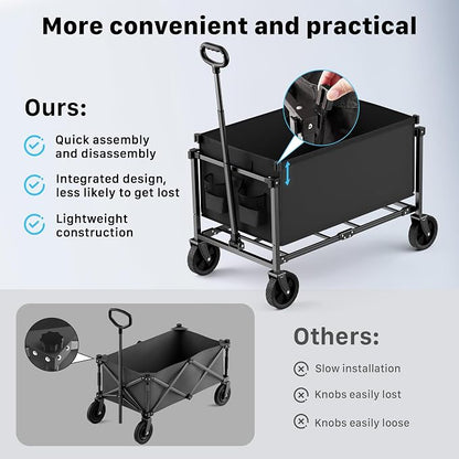 29.3" Collapsible Wagon Cart, 150L Heavy Duty Folding Utility Wagon - Image 6