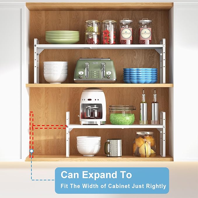 Set of 2 Expandable Cabinet Shelf Organizer, Stackable Kitchen Countertop - Image 4