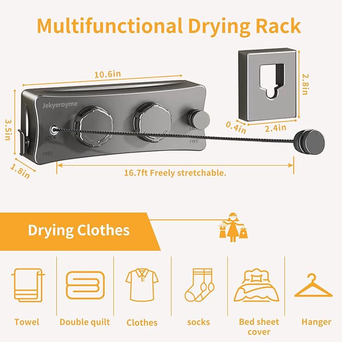 Retractable Clothesline Indoor & Outdoor, Non-Sagging Wall Mounted Drying Rack - Image 2