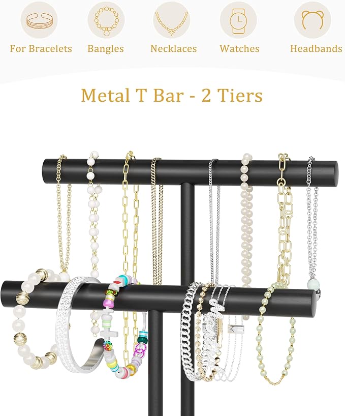 SZQINJI Jewelry Holder Organizers Bracelet Holder Display Stand, Solid Wood Base - Image 6