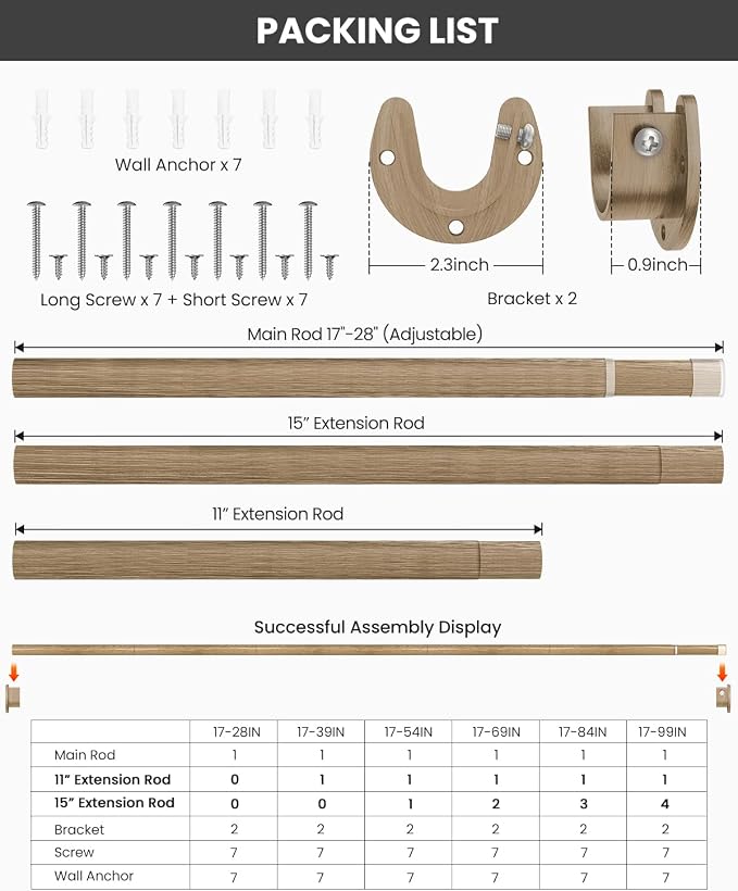 Supforce Closet Rods for Hanging Clothes, 17 to 28 Inches Stepless Adjustable - Image 5
