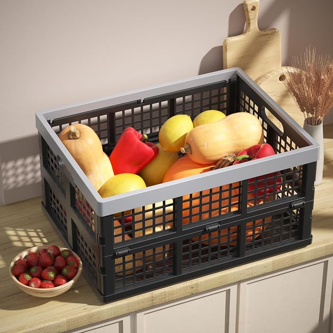 34 L Collapsible Storage Crate, Folding Plastic Crates, 4 Packs | Stackable - Image 6