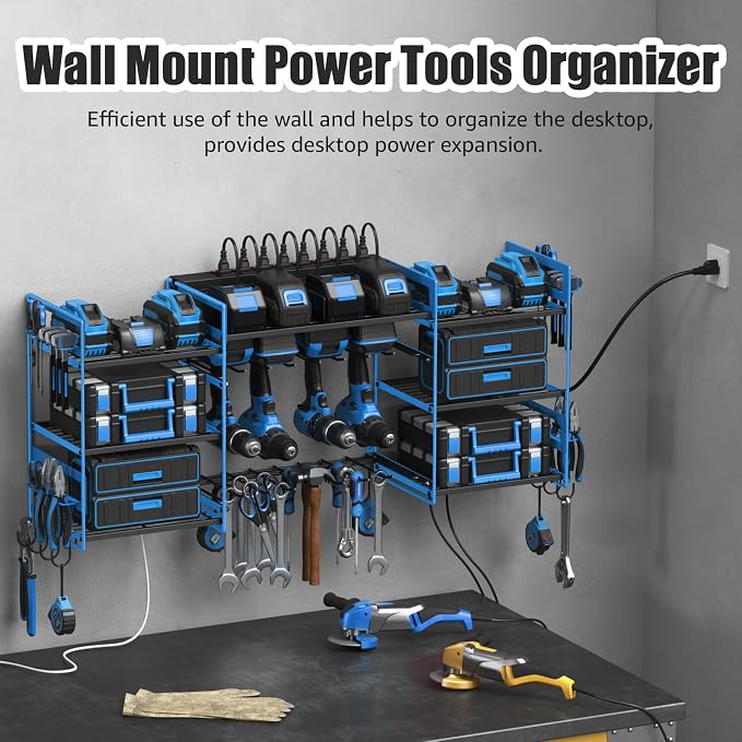CCCEI Blue Power Tool Organizer Wall Mount, Large Tools and Battery Storage - Image 3