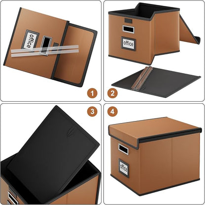 File Organizer Box with Lids, Collapsible File Folder Organizer | File Box with - Image 7