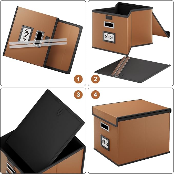 File Organizer Box with Lids, Collapsible File Folder Organizer | File Box with - Image 7