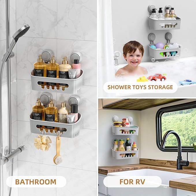 LEVERLOC Shower Caddy Suction Cup 2 Pack, Shower Organizer Removable Bathroom - Image 5