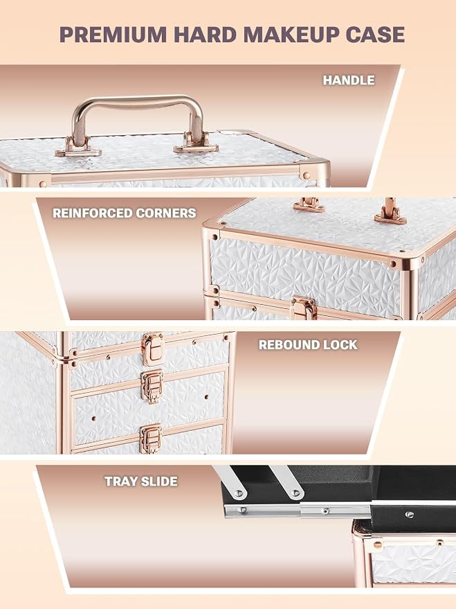 Qislee Makeup Box with Double Drawers and Four Trays, A Detachable Lighted - Image 4