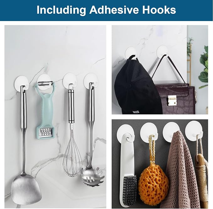 Razor Holder for Shower + Adhesive Wall Hooks, Premium 304 Stainless Steel - Image 3