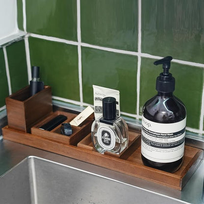 Wood Vanity Tray, 6-Piece Small Bathroom Counter Organizer Wooden Decorative - Image 3