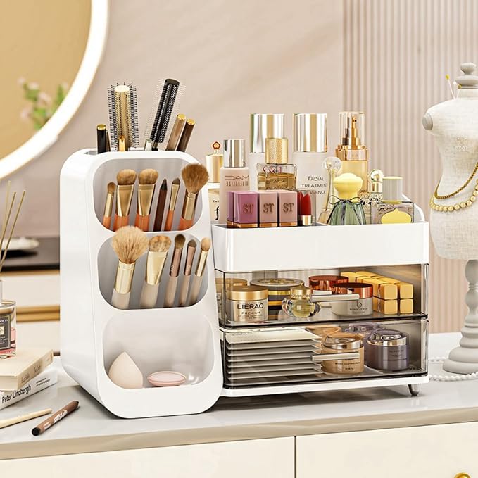 Makeup Organizer with Drawers, Large Capacity Countertop Organizer by KQJS
