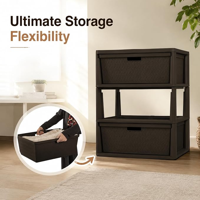 Wide 3 Drawer Plastic Storage Tower Organizer, Tool-Free Assembly Drawer Unit - Image 4