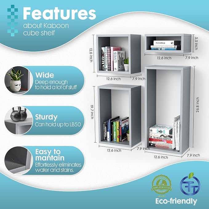 Wall Mount Shelf Set of 4, Floating Cube Shelves - Image 3