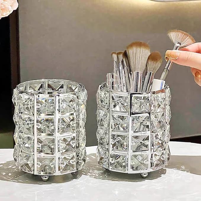 Silver Crystal Makeup Brushes Holder Organizer - Image 8