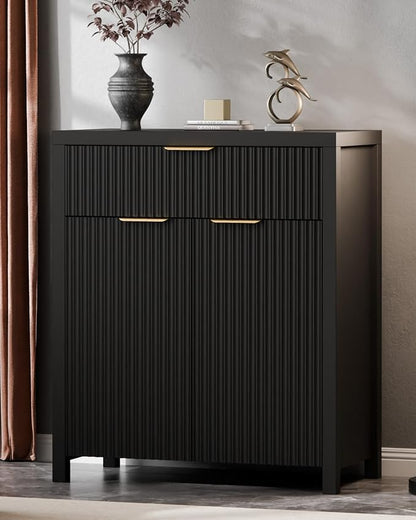 Lulive Fluted Buffet Cabinet for Kitchen, 28.3" Sideboard Cabinet Black | by Lulive