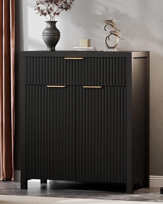Lulive Fluted Buffet Cabinet for Kitchen, 28.3" Sideboard Cabinet Black | by Lulive