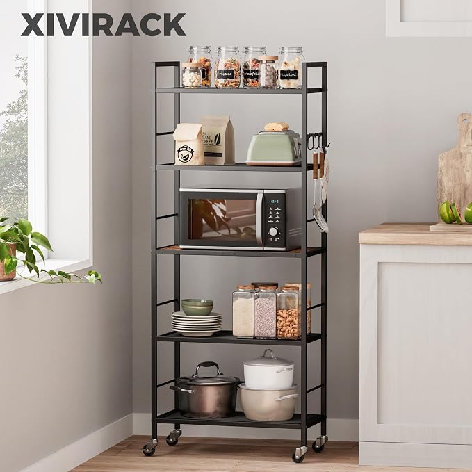 5-Tier Metal Storage Rack with Industrial Wheels, Mesh Shelving Unit with - Image 2