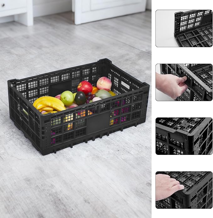 Collapsible Storage Crates, 52 Liter Heavy Duty Foldable Plastic Crates - Image 5