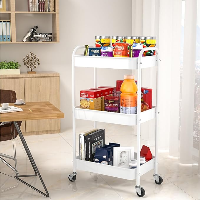 3-Tier Rolling Cart, Metal Utility Storage Carts - Image 4