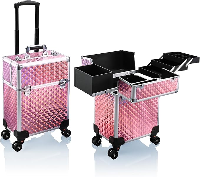 Stagiant Rolling Makeup Train Case Large Storage Cosmetic Trolley 4 Tray by Stagiant