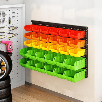 MULSAME Wall Mounted Storage Bins Parts Rack 4 Colors Bin Organizer Garage - Image 6