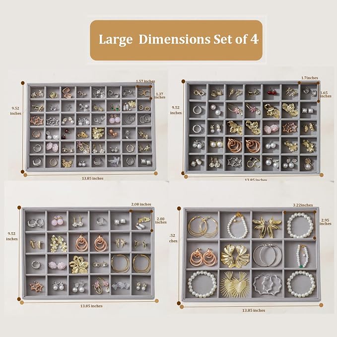 Large Jewelry Drawer Organizer Trays Set of 4, Stackable Velvet Jewelry Trays - Image 5