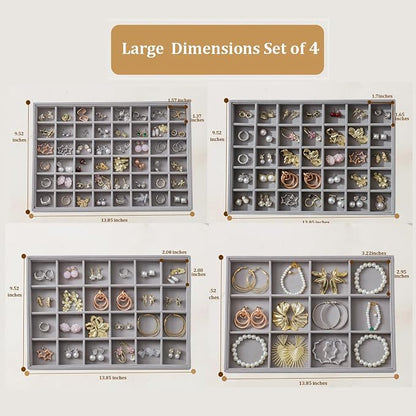 Large Jewelry Drawer Organizer Trays Set of 4, Stackable Velvet Jewelry Trays - Image 5