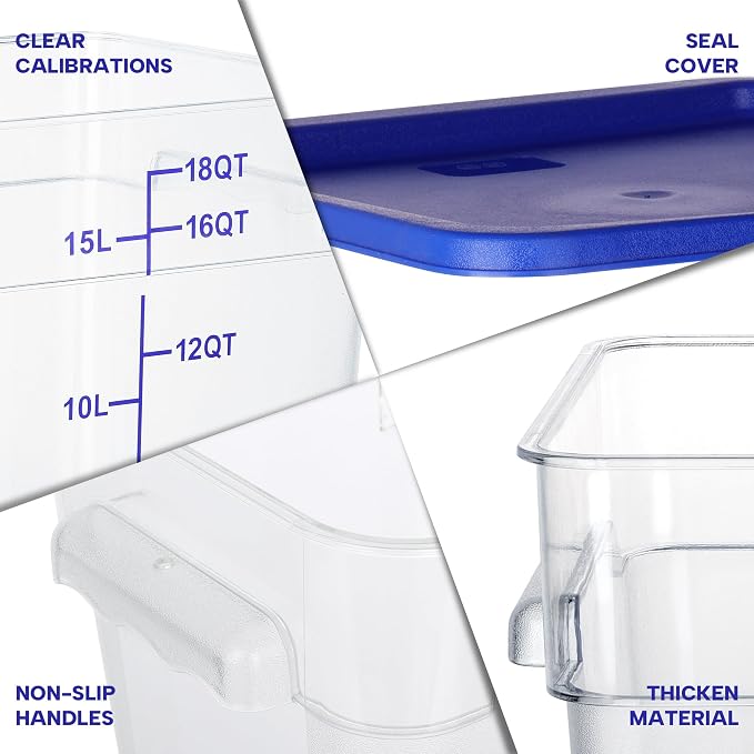 4 Pack Food Storage Containers, 18 Quart Square Commercial Food Containers - Image 3