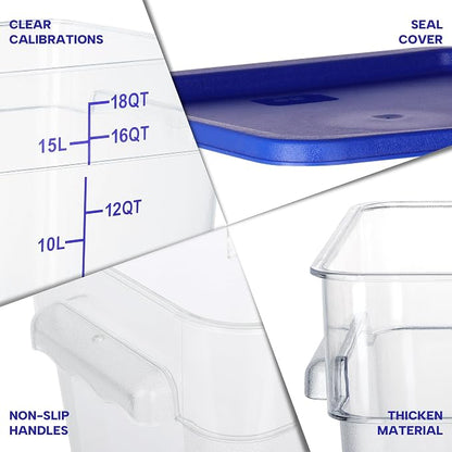 4 Pack Food Storage Containers, 18 Quart Square Commercial Food Containers - Image 3