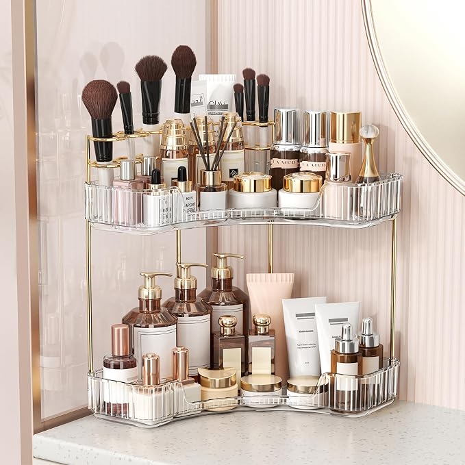BEFSOP Corner Bathroom Counter Organizer, Upgraded 2-Tier Makeup Organizer by Homelifeassistant