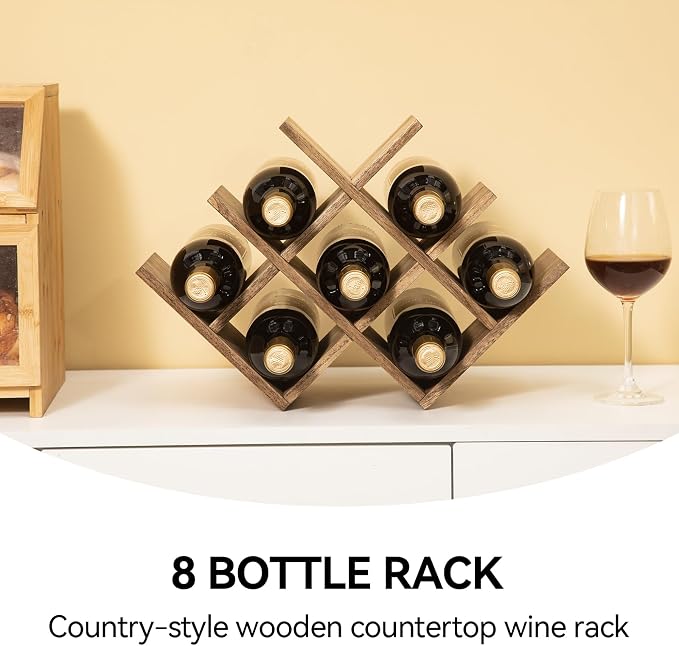 KIRIGEN Wooden Wine Rack, 8-Bottle 3-Tier Countertop Wine Holder, Holds 8 - Image 2