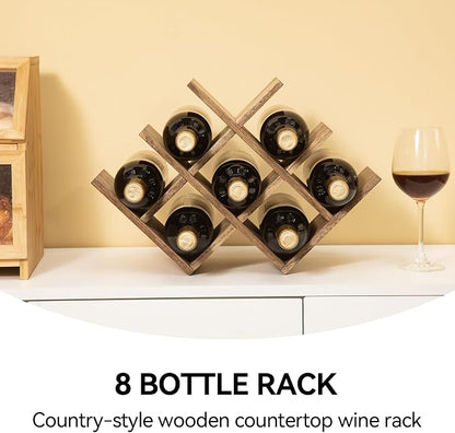 KIRIGEN Wooden Wine Rack, 8-Bottle 3-Tier Countertop Wine Holder, Holds 8 - Image 2