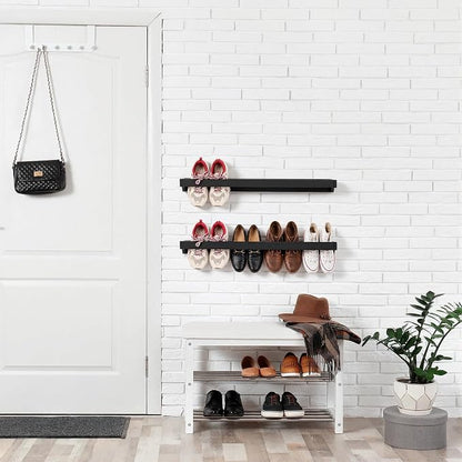 Wenqik 2 Pcs Wall Mounted Wooden Shoe Rack 30 Inch Rustic Wood Wall Hanging - Image 7