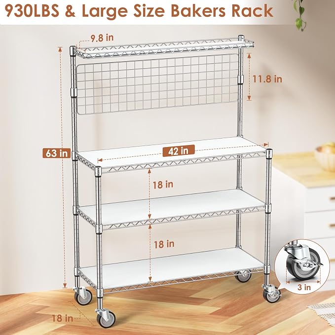Leteuke Bakers Rack with Storage & Wheels, 42 Inch Microwave Stand Kitchen - Image 3