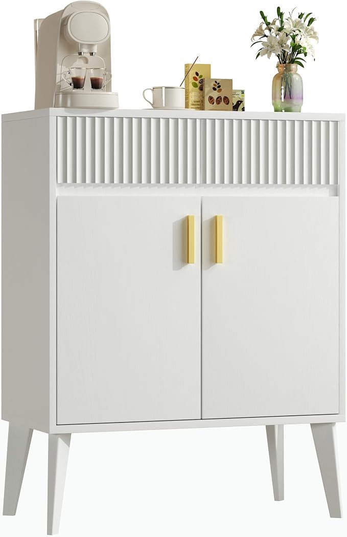 Sideboard Storage Cabinet with 2 Drawers & 2 Doors, Fluted Kitchen Buffet by Unknown