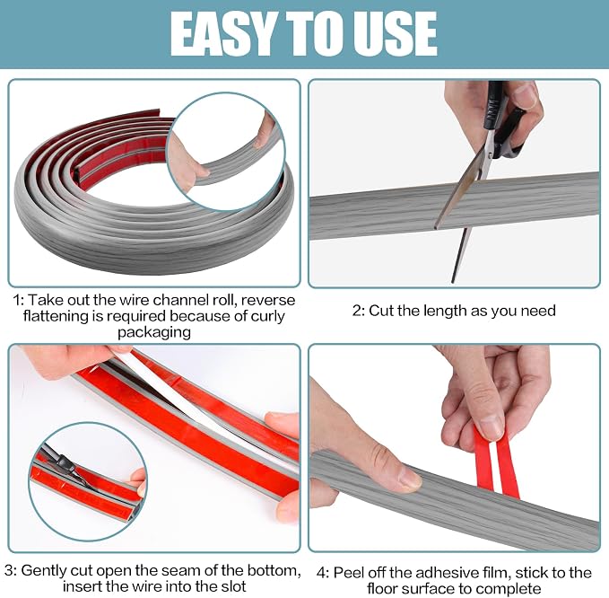 Floor Cord Cover Self Adhesive Cord Hider, 3.3FT Cable Management, Extension - Image 8