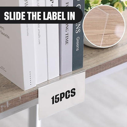 Containlol 15 Pieces Clear Shelf Label Holders Moveable Shelves Tags Moveable - Image 5