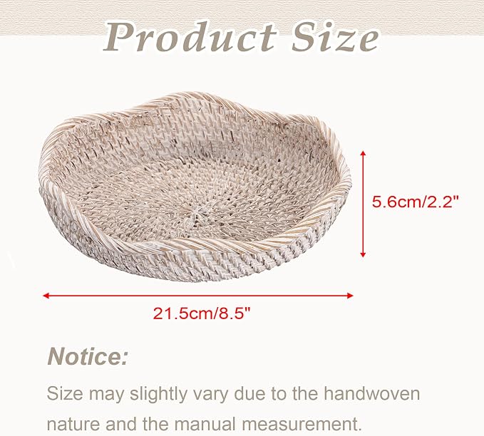 Hipiwe Decorative Key Tray Rattan Storage Bowl Food Serving Basket - Image 3
