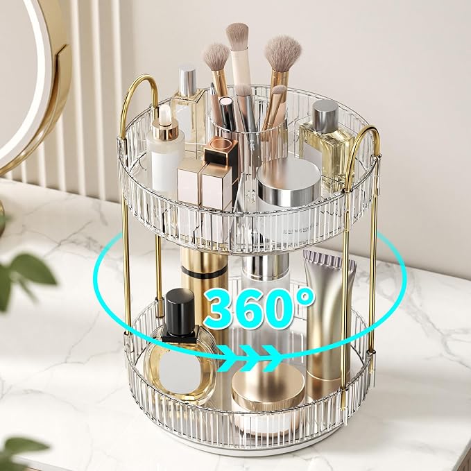 360° Rotating Makeup Organizer, Large-Capacity Skincare Make Up Storage 2 Tier - Image 5