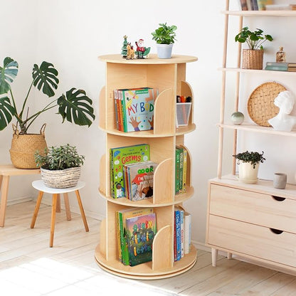 OOOK Kids Rotating Bookshelf, 3 Tier Corner Bookshelf - Image 2