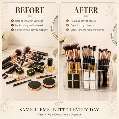 Zhehao 2 Pack Clear Acrylic Desk Organizer, 6-Slot Makeup Brush Holder and Pen - Image 5