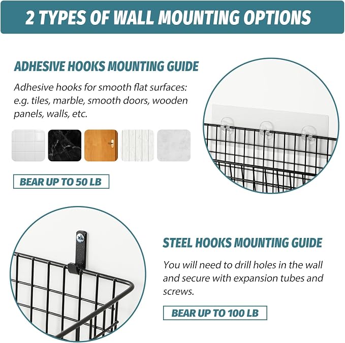 4 Set Hanging Wall Mount Storage Baskets - Image 2