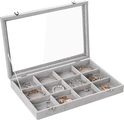 Frebeauty Velvet Jewelry Tray, 12 Grid Jewelry Organizer by Frebeauty