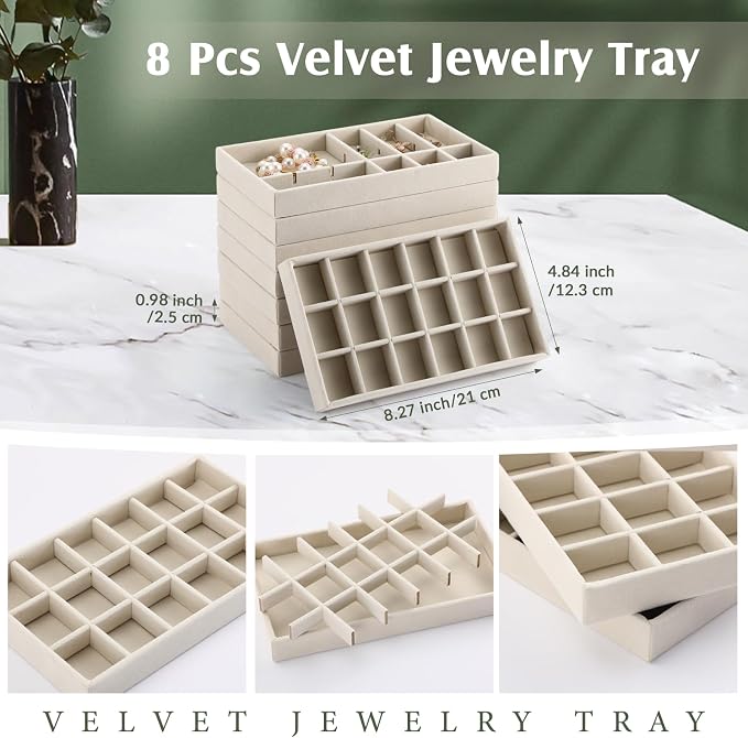 Highergo 8 Pcs Velvet Jewelry Trays Stackable Drawers Organizer Ring Earring - Image 2