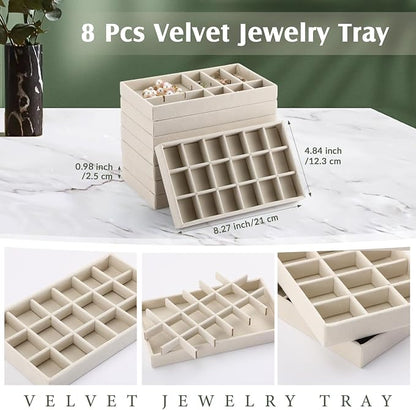 Highergo 8 Pcs Velvet Jewelry Trays Stackable Drawers Organizer Ring Earring - Image 2