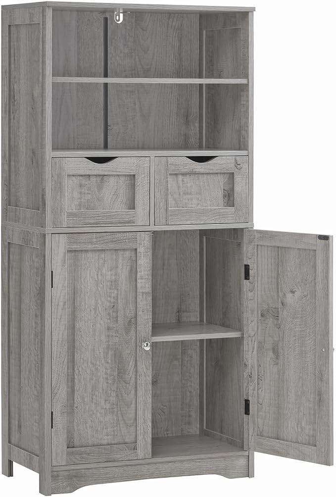 Iwell Storage Cabinet with 2 Drawers & Adjustable Shelf, Tall Bathroom Cabinet by IWELL