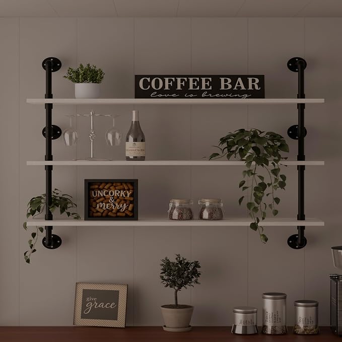 HDDFER Industrial Pipe Shelving Rustic White Pipe Wall Shelves Industrial by industrialpipeshelving