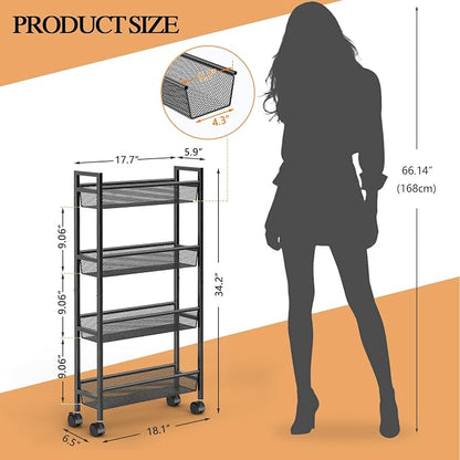 Slim Storage Rolling Cart, 4 Tier Narrow Cart - Image 2