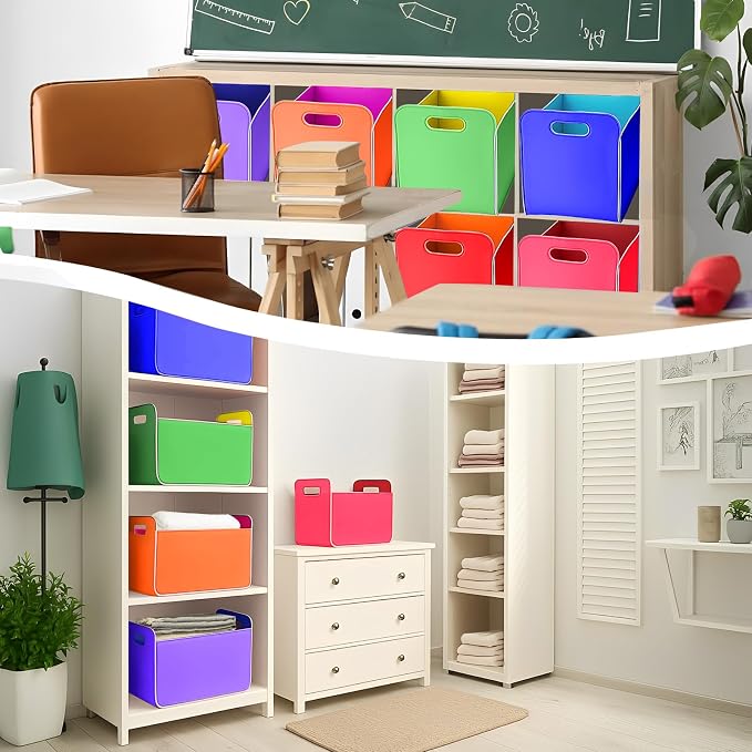 6 Pcs 14x10 Inch Colorful Felt Rectangular Storage Bins Collapsible Storage - Image 6