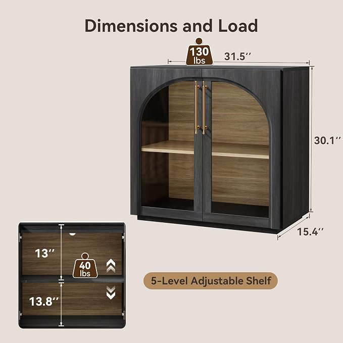 Sideboard Cabinet with Glass Doors, Adjustable Shelves, Mid-Century Modern - Image 2